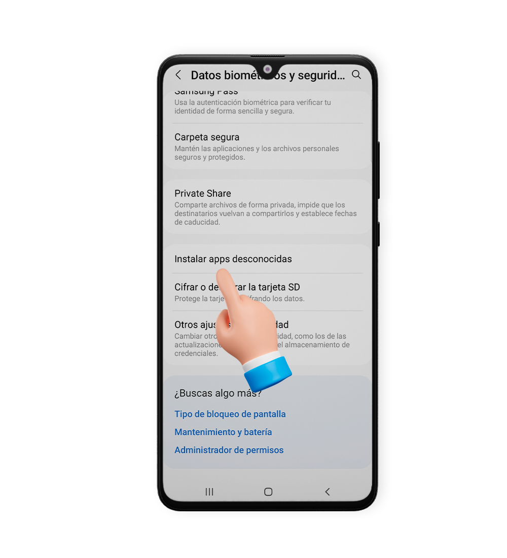 En los ajustes de tu teléfono, permite la instalación de apps de orígenes desconocidos, paso 2